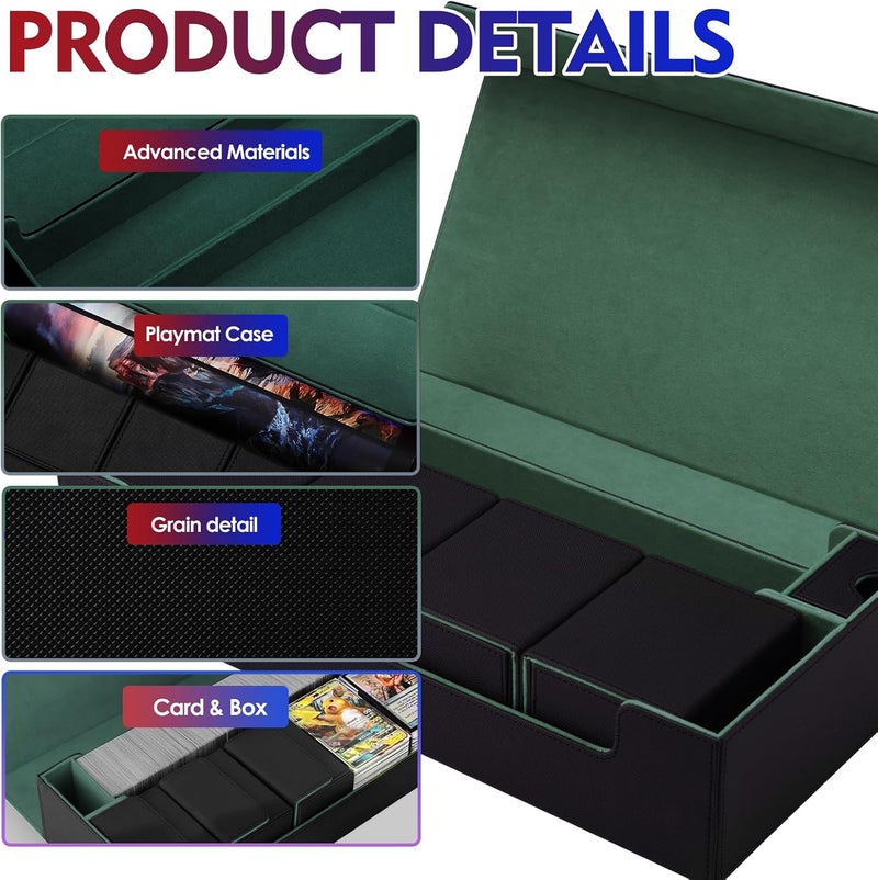 Scimi Card Case Holds 800+ Sleeved Cards - MTG, Uno, YuGiOh & More - TCG Deck Box with Strong Magnet Closure (Black/Green) - Image 2